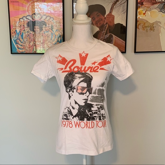 Goodie Two Sleeves Tops - David Bowie White T-Shirt